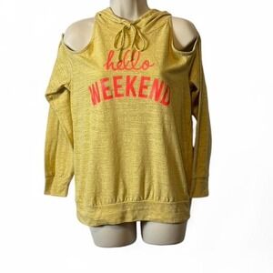 "Hello Weekend" Graphic Cold Shoulder Hoodie‎
